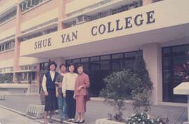 Dr. Chung Chi-yung with three unidentified ladies at the entrance of Academic Building