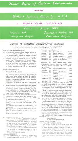 Prospectus of Summer Courses 1979, Master Degree of Business Administration (MBA), offered by the...