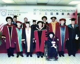 Dr. Ting Ka Ping and Dr. Andrew Li Kwok-nang received honorary degrees from Sir Donald Tsang Yam-...